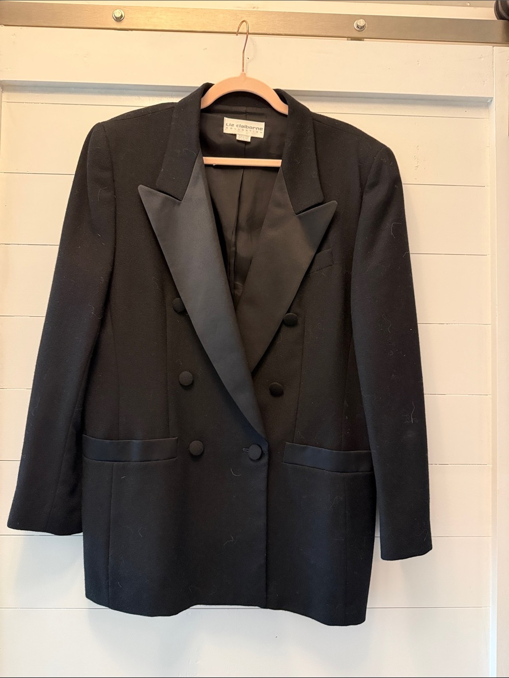 Liz Claiborne Black Satin-Lapel Double-Breasted Blazer